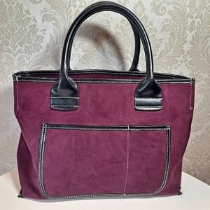 Saks 5th Avenue Merlot Suede Double Handle Satchel